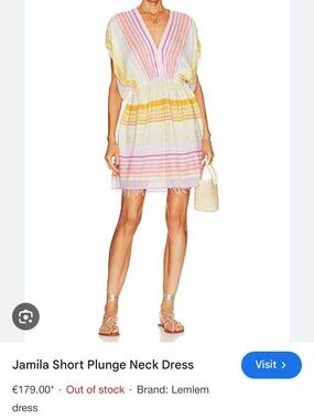 Lemlem Striped Plunge Dress in Pink, Yellow & White - NWT!